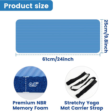 Yoga Knee Pad Cushion, 24 x 9.8 x 0.8 in Thick Mini Yoga Mat, Odor-Free NBR Workout Mat with Storage Strap, Small Exercise Mat for Yoga, Pilates, Kneeling, Planks & Home Gym