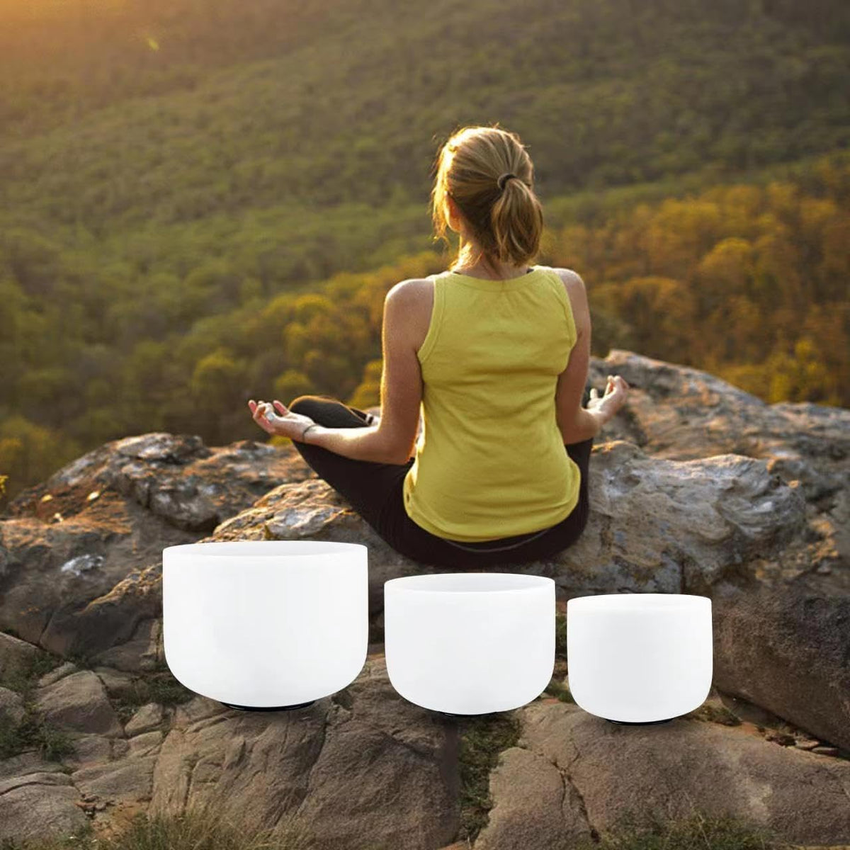 432Hz 7"B 8"G 9"F Crystal Singing Bowl Set of 3