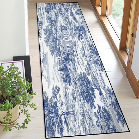 Runner Rug Washable 2x6 Seamless Pattern Toile Inspired Vintage Blue White generated Non-Slip Hallway Area Rug Indoor Outdoor Home Decor for Entryway Bathroom Kitchen Carpet Yoga Floor Mat