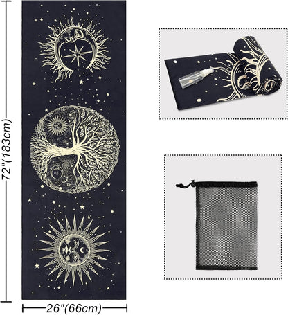 Yoga Mat Towel with Corner Pockets - Microfiber Yoga Towels for Hot Yoga Non Slip Moisture Wicking Sweat Absorbent, Tree of Life Yoga Towel Easy for Travel, Use in Hot Yoga,Bikram,Pilates and Fitness