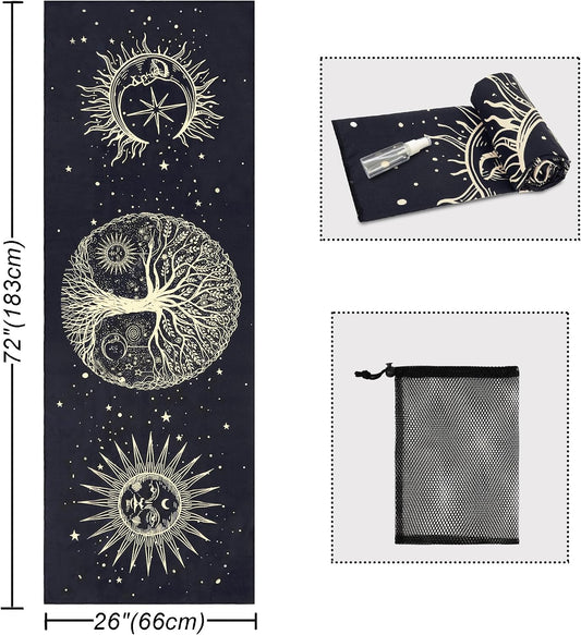 Yoga Mat Towel with Corner Pockets - Microfiber Yoga Towels for Hot Yoga Non Slip Moisture Wicking Sweat Absorbent, Tree of Life Yoga Towel Easy for Travel, Use in Hot Yoga,Bikram,Pilates and Fitness