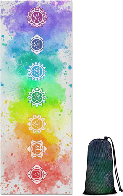 Yoga Mat Towel with Corner Pockets - Microfiber Yoga Towels for Hot Yoga Non Slip Moisture Wicking Sweat Absorbent, Tree of Life Yoga Towel Easy for Travel, Use in Hot Yoga,Bikram,Pilates and Fitness
