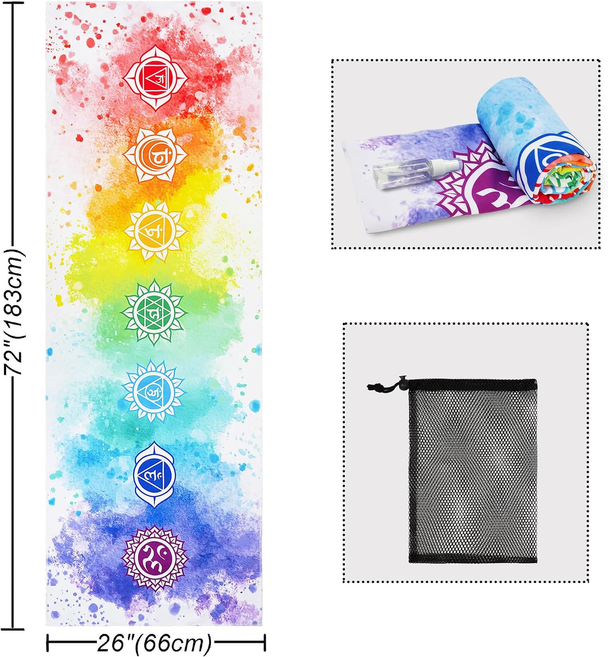 Yoga Mat Towel with Corner Pockets - Microfiber Yoga Towels for Hot Yoga Non Slip Moisture Wicking Sweat Absorbent, Tree of Life Yoga Towel Easy for Travel, Use in Hot Yoga,Bikram,Pilates and Fitness