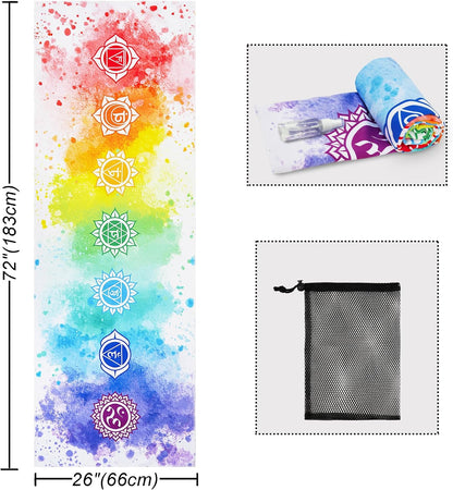 Yoga Mat Towel with Corner Pockets - Microfiber Yoga Towels for Hot Yoga Non Slip Moisture Wicking Sweat Absorbent, Tree of Life Yoga Towel Easy for Travel, Use in Hot Yoga,Bikram,Pilates and Fitness
