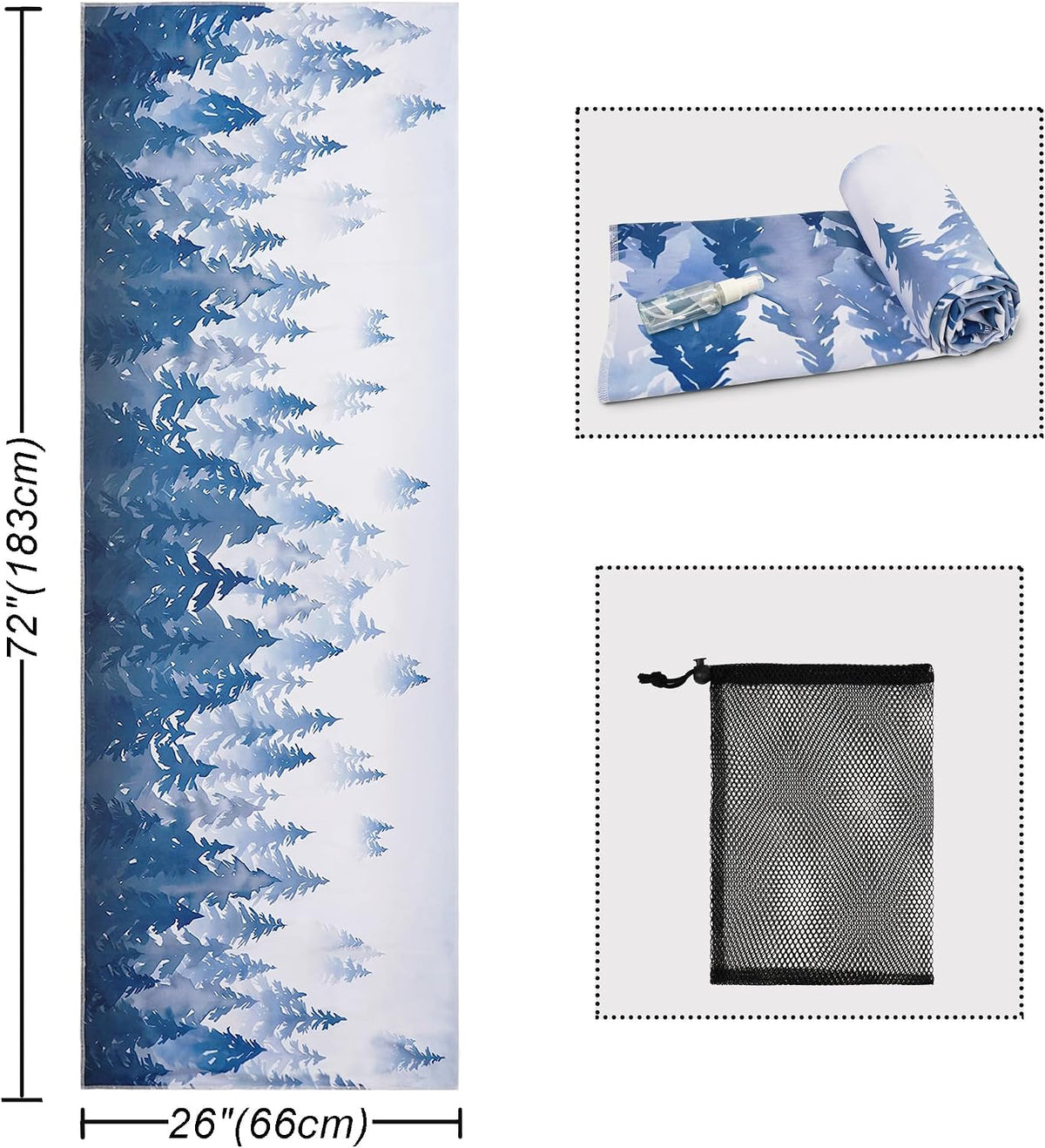 Yoga Mat Towel with Corner Pockets - Microfiber Yoga Towels for Hot Yoga Non Slip Moisture Wicking Sweat Absorbent, Tree of Life Yoga Towel Easy for Travel, Use in Hot Yoga,Bikram,Pilates and Fitness