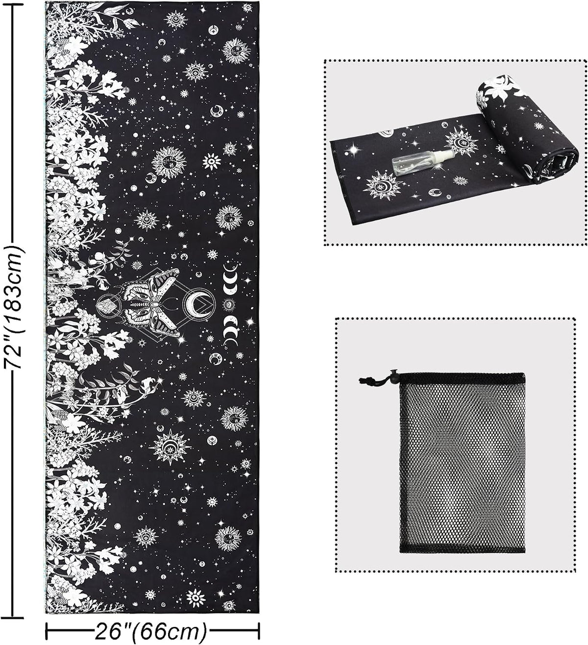 Yoga Mat Towel with Corner Pockets - Microfiber Yoga Towels for Hot Yoga Non Slip Moisture Wicking Sweat Absorbent, Tree of Life Yoga Towel Easy for Travel, Use in Hot Yoga,Bikram,Pilates and Fitness
