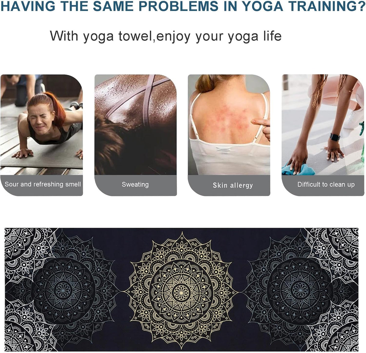 Yoga Mat Towel with Corner Pockets - Microfiber Yoga Towels for Hot Yoga Non Slip Moisture Wicking Sweat Absorbent, Tree of Life Yoga Towel Easy for Travel, Use in Hot Yoga,Bikram,Pilates and Fitness