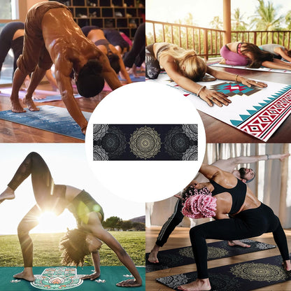 Yoga Mat Towel with Corner Pockets - Microfiber Yoga Towels for Hot Yoga Non Slip Moisture Wicking Sweat Absorbent, Tree of Life Yoga Towel Easy for Travel, Use in Hot Yoga,Bikram,Pilates and Fitness