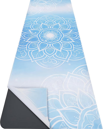 Yoga Mat Towel with Corner Pockets - Microfiber Yoga Towels for Hot Yoga Non Slip Moisture Wicking Sweat Absorbent, Tree of Life Yoga Towel Easy for Travel, Use in Hot Yoga,Bikram,Pilates and Fitness