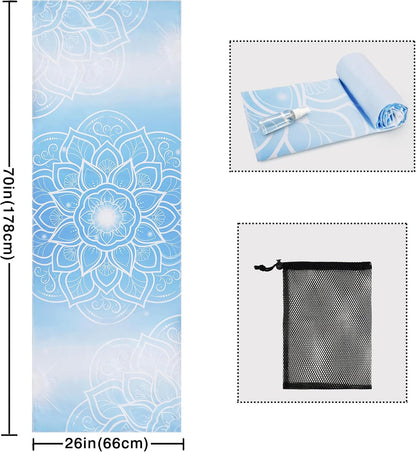 Yoga Mat Towel with Corner Pockets - Microfiber Yoga Towels for Hot Yoga Non Slip Moisture Wicking Sweat Absorbent, Tree of Life Yoga Towel Easy for Travel, Use in Hot Yoga,Bikram,Pilates and Fitness