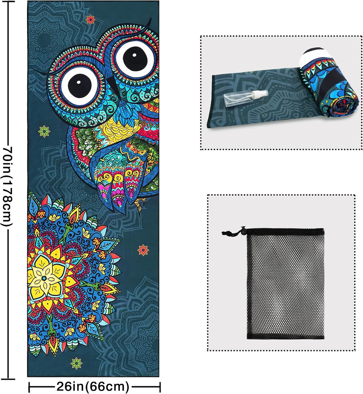 Yoga Mat Towel with Corner Pockets - Microfiber Yoga Towels for Hot Yoga Non Slip Moisture Wicking Sweat Absorbent, Tree of Life Yoga Towel Easy for Travel, Use in Hot Yoga,Bikram,Pilates and Fitness