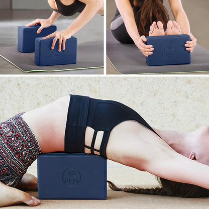 IUGA Yoga Blocks 2 Pack With Strap Non Slip High Density 9"x6"x3" Solid & Cork Yoga Block With Yoga Strap to Improve Strength Balance for Yoga Pilates Meditation