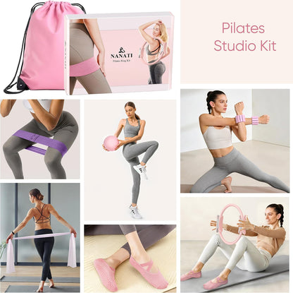Pilates Kit, Home Pilates Workout Kit for Women, Pilates Equipment with 14.5"" Pilates Ring and Ball, Resistance Bands, Ankle Weights, Sliders & Grip Socks for Home Workouts