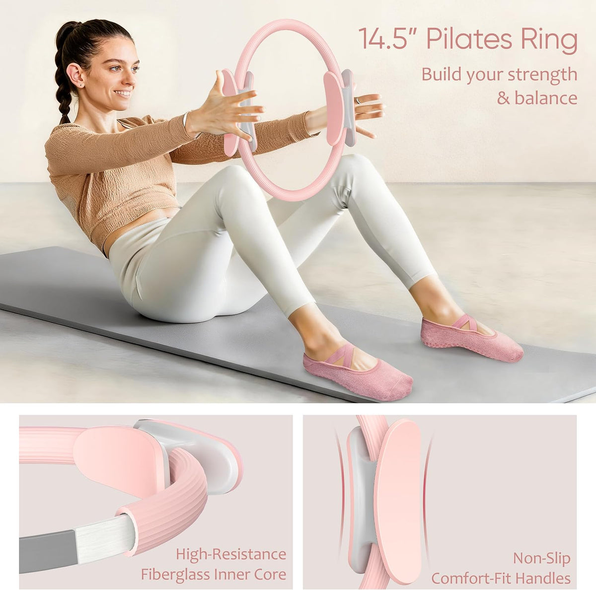 Pilates Kit, Home Pilates Workout Kit for Women, Pilates Equipment with 14.5"" Pilates Ring and Ball, Resistance Bands, Ankle Weights, Sliders & Grip Socks for Home Workouts