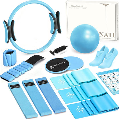 Pilates Kit, Home Pilates Workout Kit for Women, Pilates Equipment with 14.5"" Pilates Ring and Ball, Resistance Bands, Ankle Weights, Sliders & Grip Socks for Home Workouts