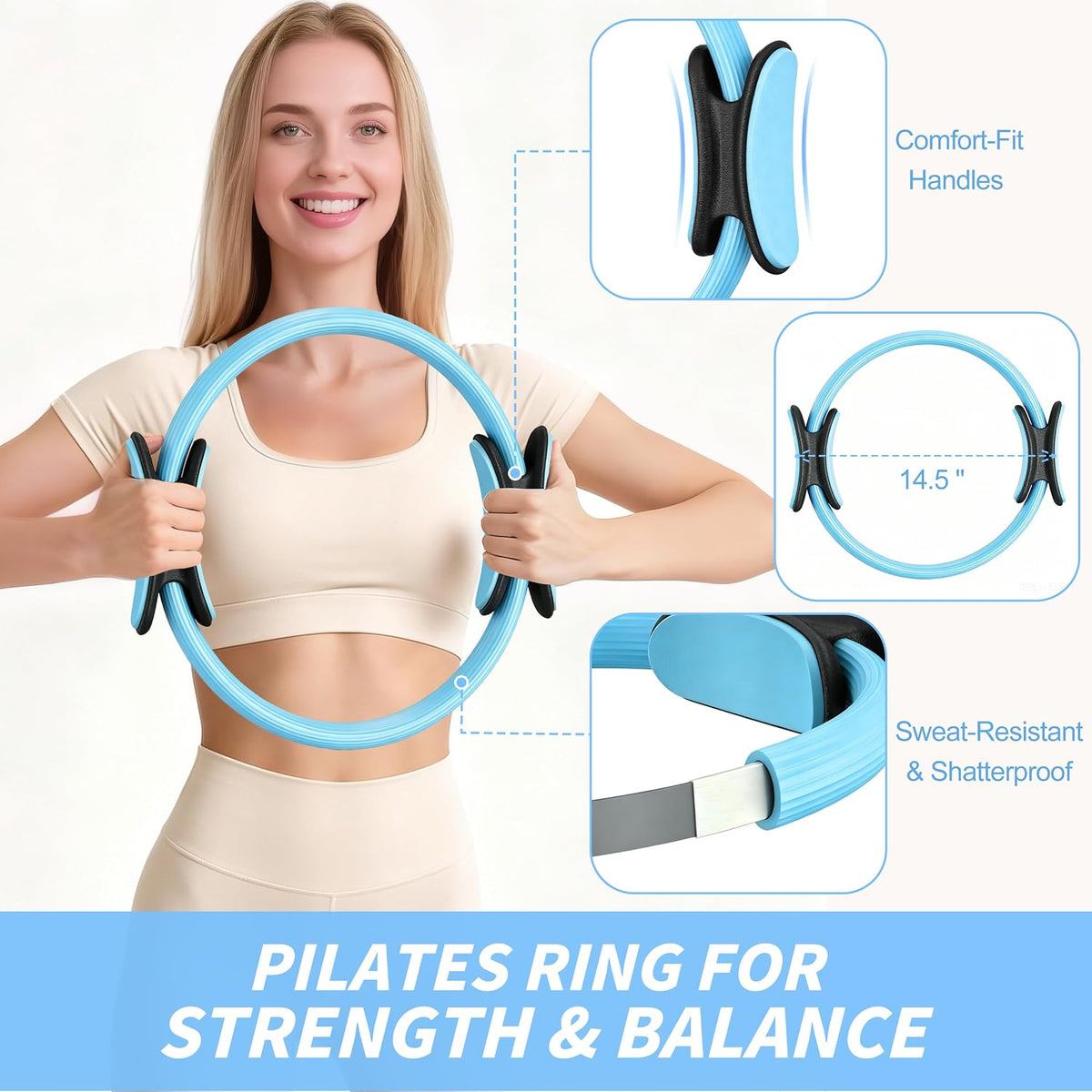 Pilates Kit, Home Pilates Workout Kit for Women, Pilates Equipment with 14.5"" Pilates Ring and Ball, Resistance Bands, Ankle Weights, Sliders & Grip Socks for Home Workouts