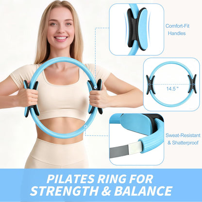 Pilates Kit, Home Pilates Workout Kit for Women, Pilates Equipment with 14.5"" Pilates Ring and Ball, Resistance Bands, Ankle Weights, Sliders & Grip Socks for Home Workouts