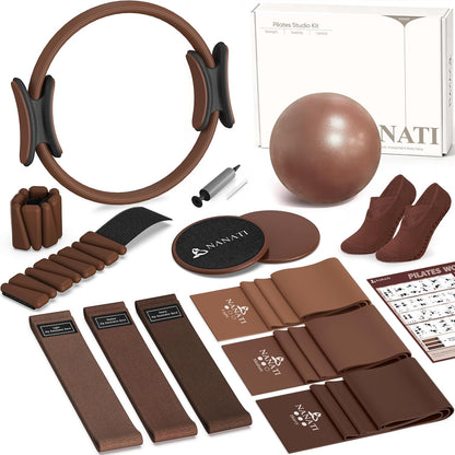 Pilates Kit, Home Pilates Workout Kit for Women, Pilates Equipment with 14.5"" Pilates Ring and Ball, Resistance Bands, Ankle Weights, Sliders & Grip Socks for Home Workouts