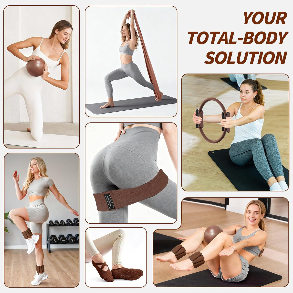 Pilates Kit, Home Pilates Workout Kit for Women, Pilates Equipment with 14.5"" Pilates Ring and Ball, Resistance Bands, Ankle Weights, Sliders & Grip Socks for Home Workouts