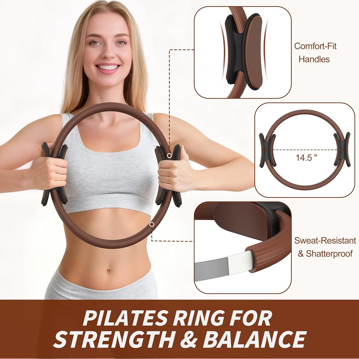 Pilates Kit, Home Pilates Workout Kit for Women, Pilates Equipment with 14.5"" Pilates Ring and Ball, Resistance Bands, Ankle Weights, Sliders & Grip Socks for Home Workouts