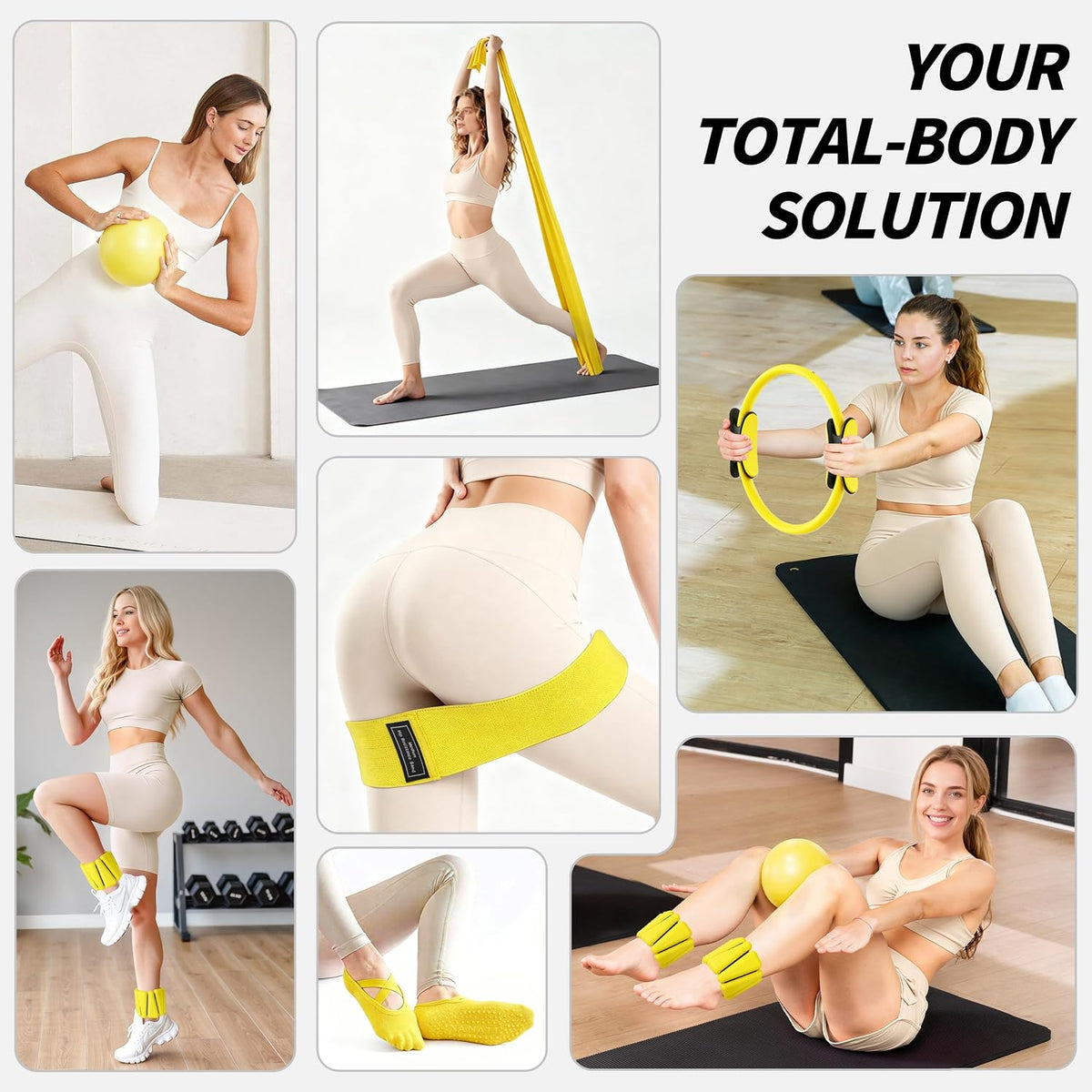 Pilates Kit, Home Pilates Workout Kit for Women, Pilates Equipment with 14.5"" Pilates Ring and Ball, Resistance Bands, Ankle Weights, Sliders & Grip Socks for Home Workouts