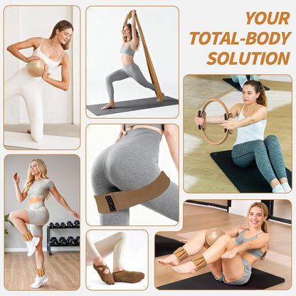 Pilates Kit, Home Pilates Workout Kit for Women, Pilates Equipment with 14.5"" Pilates Ring and Ball, Resistance Bands, Ankle Weights, Sliders & Grip Socks for Home Workouts