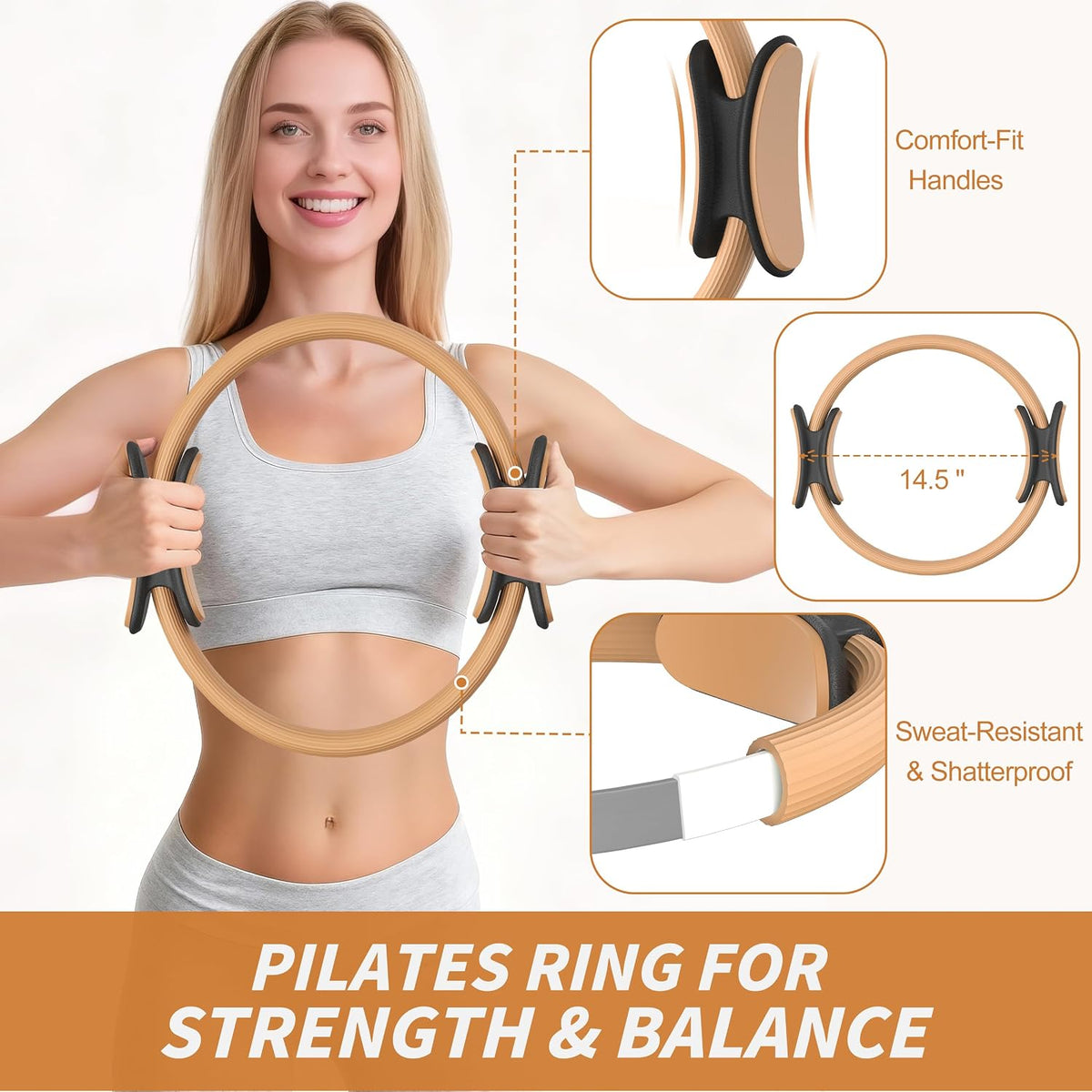Pilates Kit, Home Pilates Workout Kit for Women, Pilates Equipment with 14.5"" Pilates Ring and Ball, Resistance Bands, Ankle Weights, Sliders & Grip Socks for Home Workouts