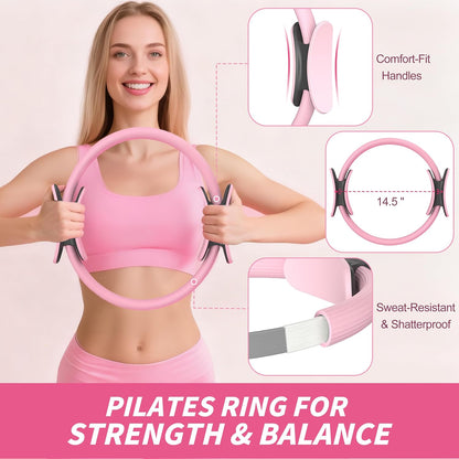 Pilates Kit, Home Pilates Workout Kit for Women, Pilates Equipment with 14.5"" Pilates Ring and Ball, Resistance Bands, Ankle Weights, Sliders & Grip Socks for Home Workouts