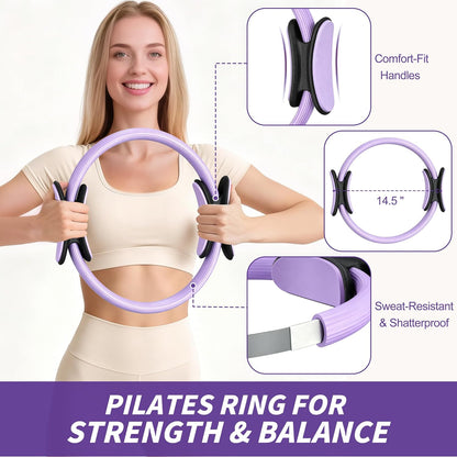 Pilates Kit, Home Pilates Workout Kit for Women, Pilates Equipment with 14.5"" Pilates Ring and Ball, Resistance Bands, Ankle Weights, Sliders & Grip Socks for Home Workouts