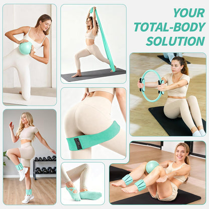 Pilates Kit, Home Pilates Workout Kit for Women, Pilates Equipment with 14.5"" Pilates Ring and Ball, Resistance Bands, Ankle Weights, Sliders & Grip Socks for Home Workouts
