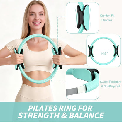 Pilates Kit, Home Pilates Workout Kit for Women, Pilates Equipment with 14.5"" Pilates Ring and Ball, Resistance Bands, Ankle Weights, Sliders & Grip Socks for Home Workouts