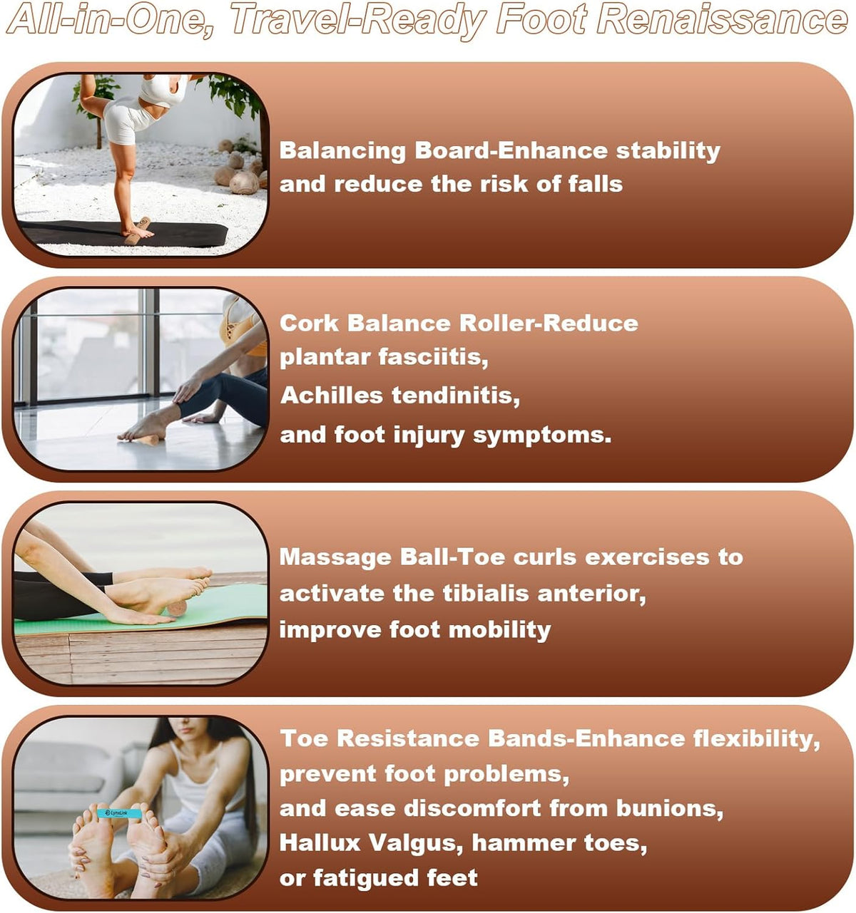Cork Balancing Board Foot Restoration and Balance Kit with Massage Ball & Resistance Bands – Plantar Fasciitis Recovery, Improve Foot Health | Sports & Outdoors Balance Boards