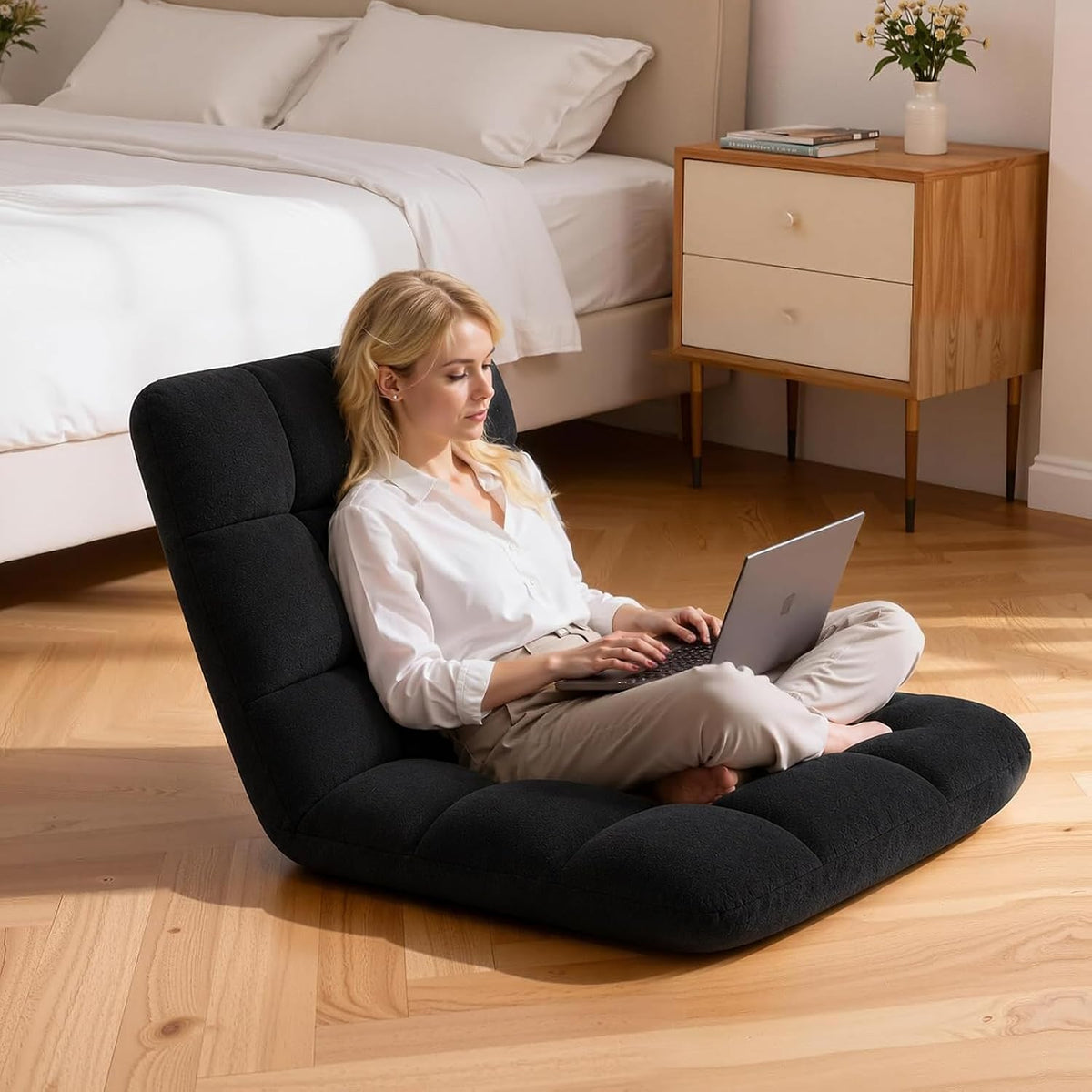 Folding Floor Chair with Back Support, 6 Adjustable Position
