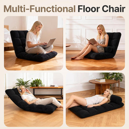 Folding Floor Chair with Back Support, 6 Adjustable Position