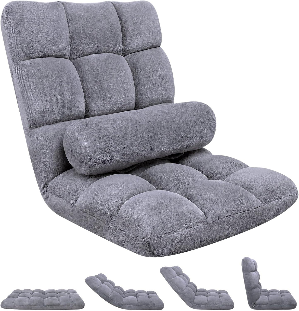 Folding Floor Chair with Back Support, 6 Adjustable Position
