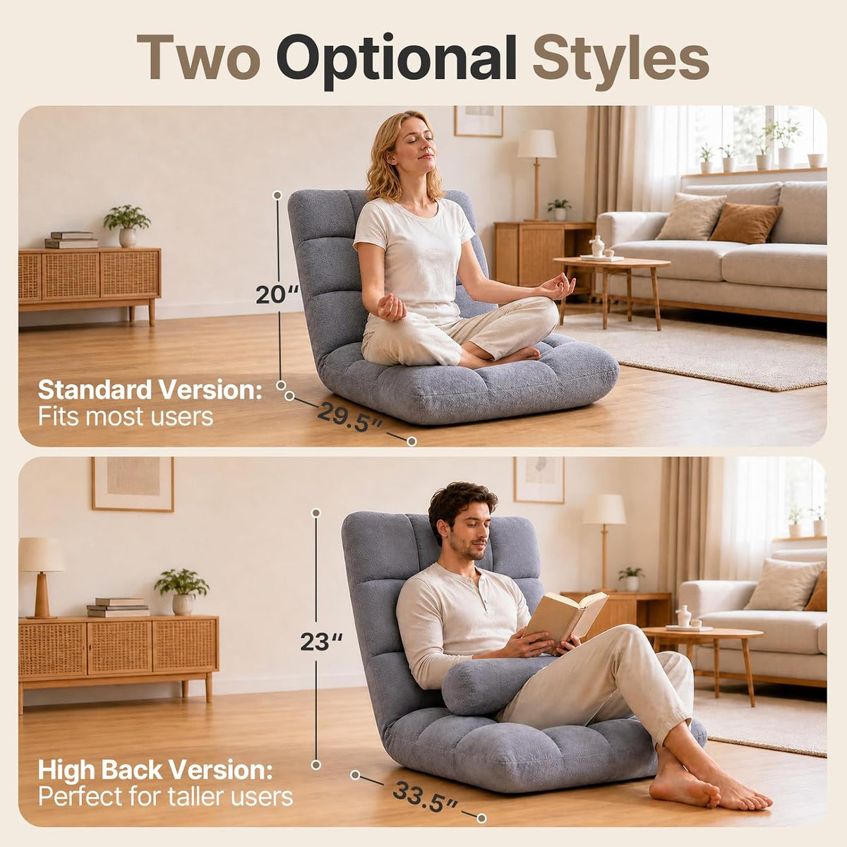 Folding Floor Chair with Back Support, 6 Adjustable Position