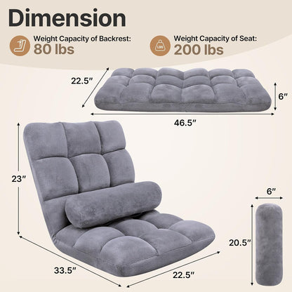 Folding Floor Chair with Back Support, 6 Adjustable Position