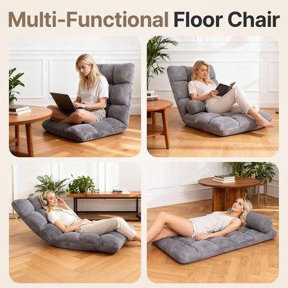 Folding Floor Chair with Back Support, 6 Adjustable Position