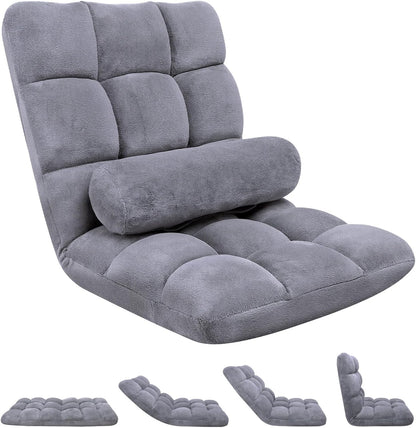 Folding Floor Chair with Back Support, 6 Adjustable Position