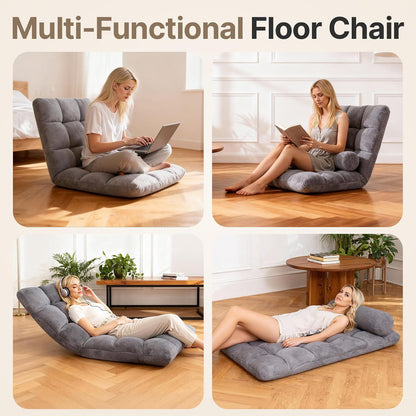 Folding Floor Chair with Back Support, 6 Adjustable Position