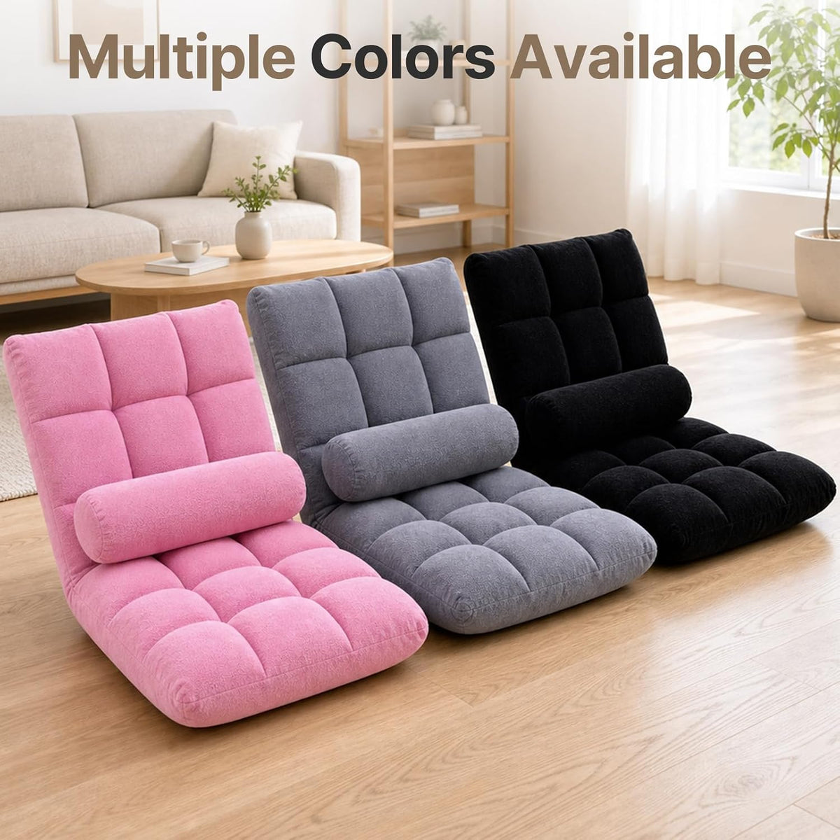 Folding Floor Chair with Back Support, 6 Adjustable Position