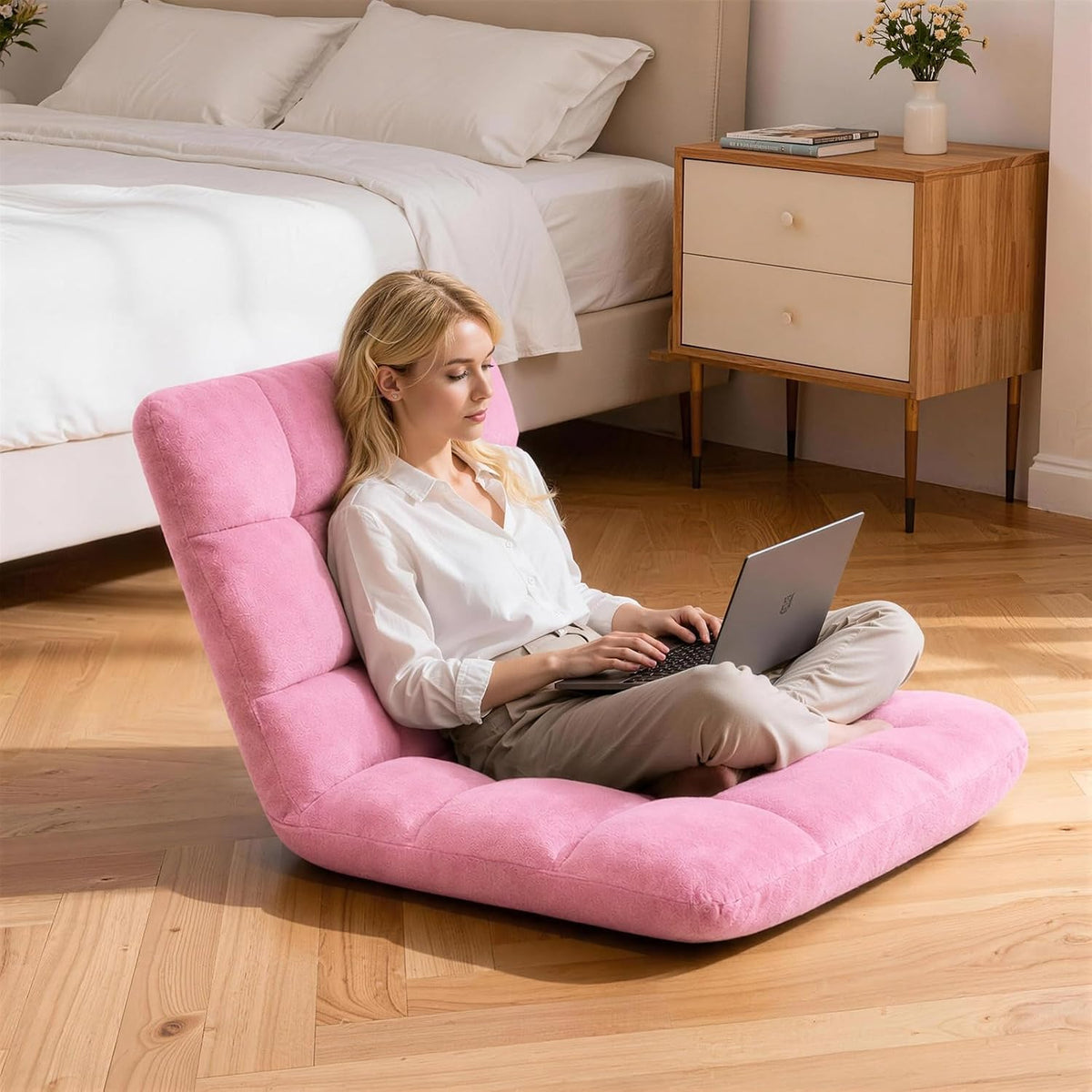 Folding Floor Chair with Back Support, 6 Adjustable Position