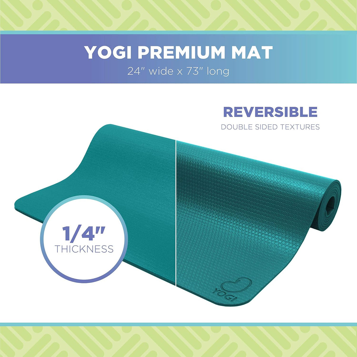 Yogi Premium Yoga Mat for Superior Grip - Eco-Friendly PVC and Natural 4mm Rubber Mat for Yoga, Pilates, Gym and Stretching - Durable Supportive Workout for Home Studio Training, 73” x 24”