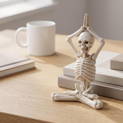 Halloween Village Set Halloween Yoga Skeleton Figurine Halloween Meditation Yoga Skeleton Statue Halloween Meditation Yoga Table Decoration (Style 1) Halloween Skeleton