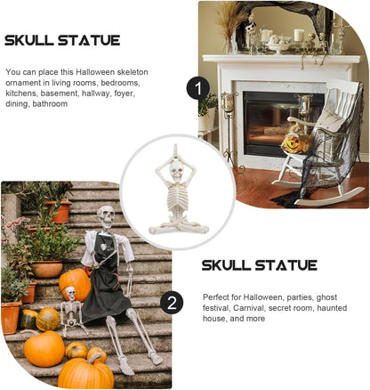 Halloween Village Set Halloween Yoga Skeleton Figurine Halloween Meditation Yoga Skeleton Statue Halloween Meditation Yoga Table Decoration (Style 1) Halloween Skeleton