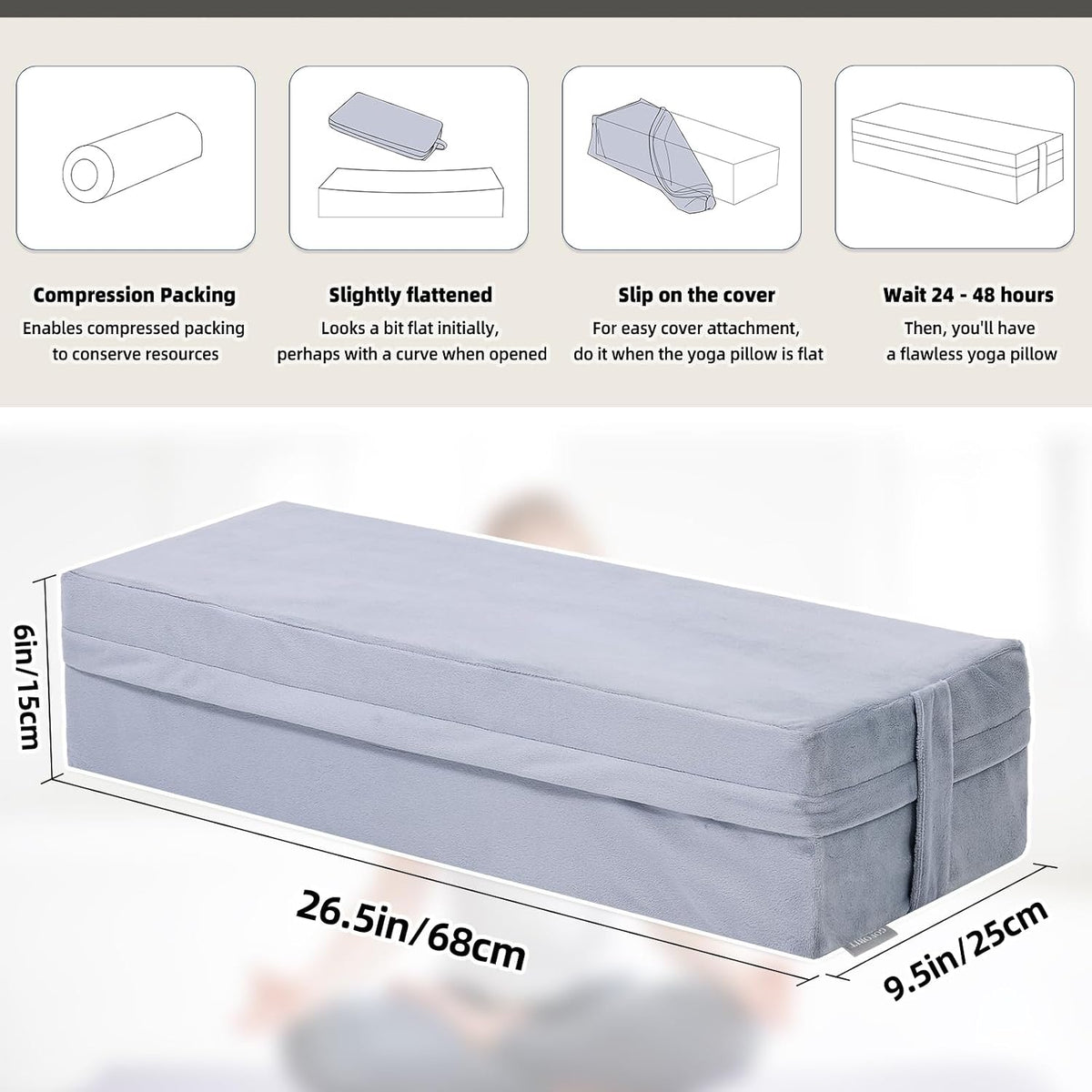 Yoga Bolster Pillow for Meditation and Support，Rectangular Meditation Pillow for Restorative Yoga，26.5"X9.5" X6"