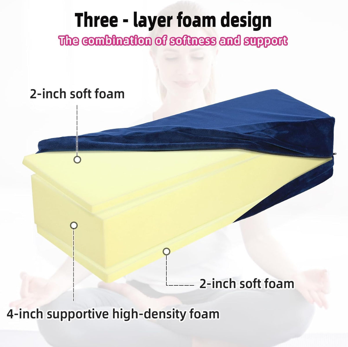 Yoga Bolster Pillow for Meditation and Support，Rectangular Meditation Pillow for Restorative Yoga，26.5"X9.5" X6"