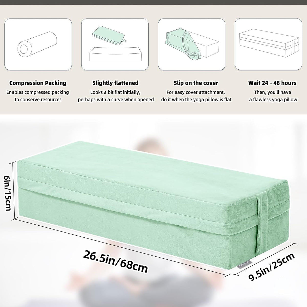 Yoga Bolster Pillow for Meditation and Support，Rectangular Meditation Pillow for Restorative Yoga，26.5"X9.5" X6"