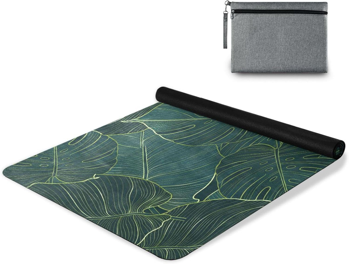Vintage Mandalas Leaves Yoga Mat Non Slip Thick Kids Banana Palm Eco Rubber Workout Foldable Yoga Mat Women Exercise, 70.8''x26''