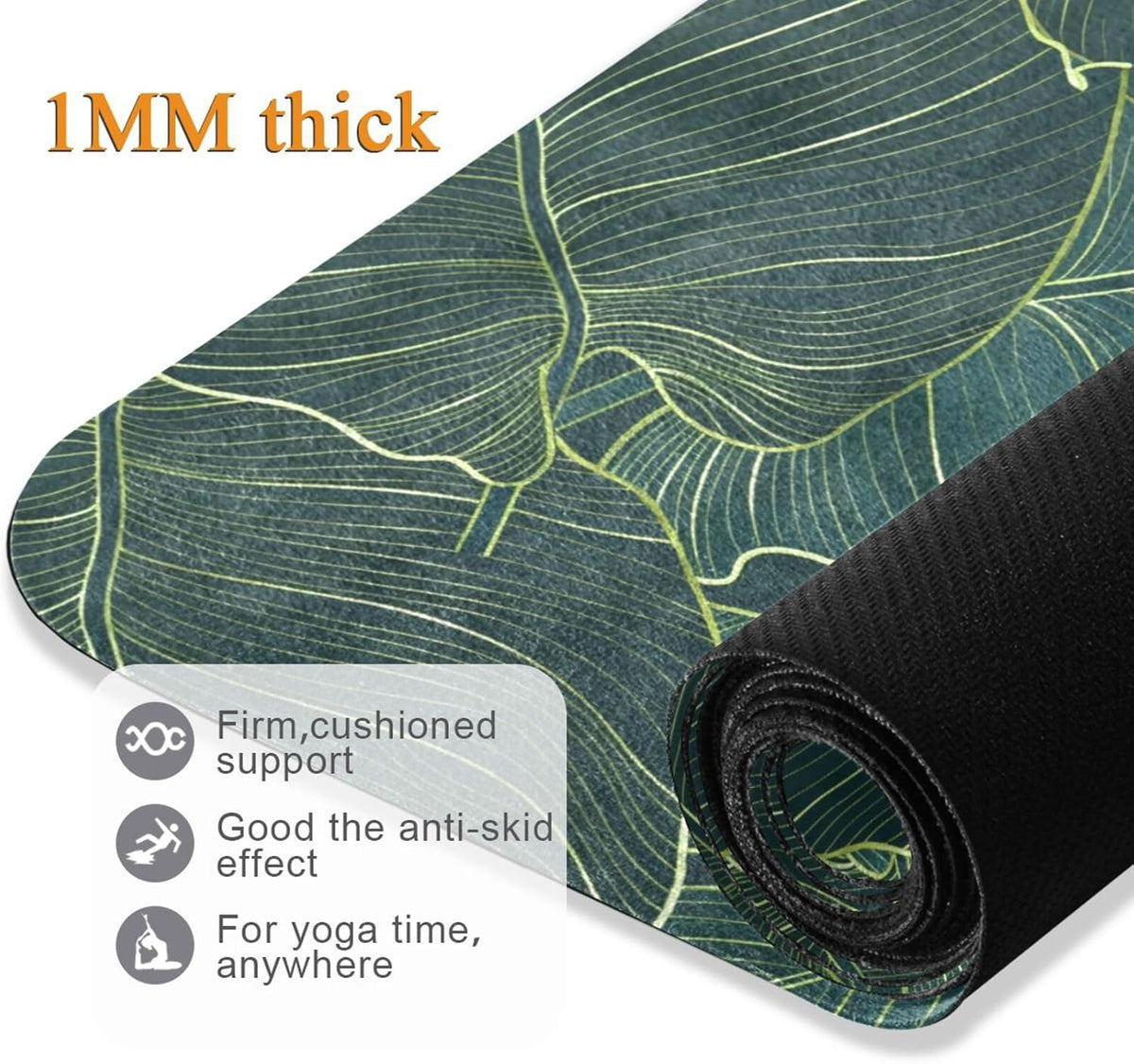Vintage Mandalas Leaves Yoga Mat Non Slip Thick Kids Banana Palm Eco Rubber Workout Foldable Yoga Mat Women Exercise, 70.8''x26''